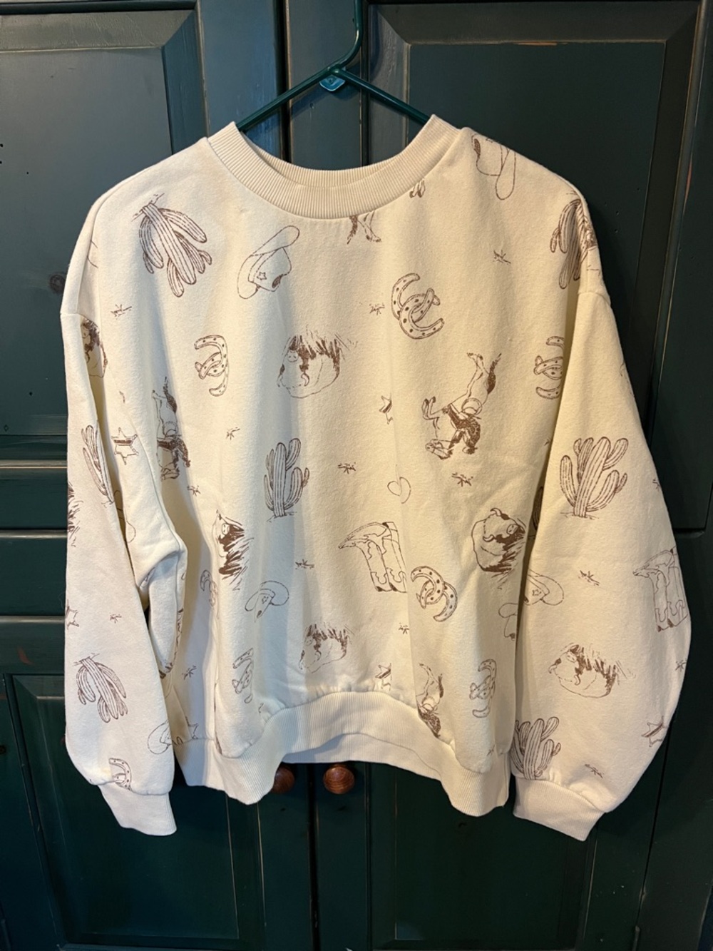 Cream Western-Print Crewneck Sweatshirt - Women's Sweater